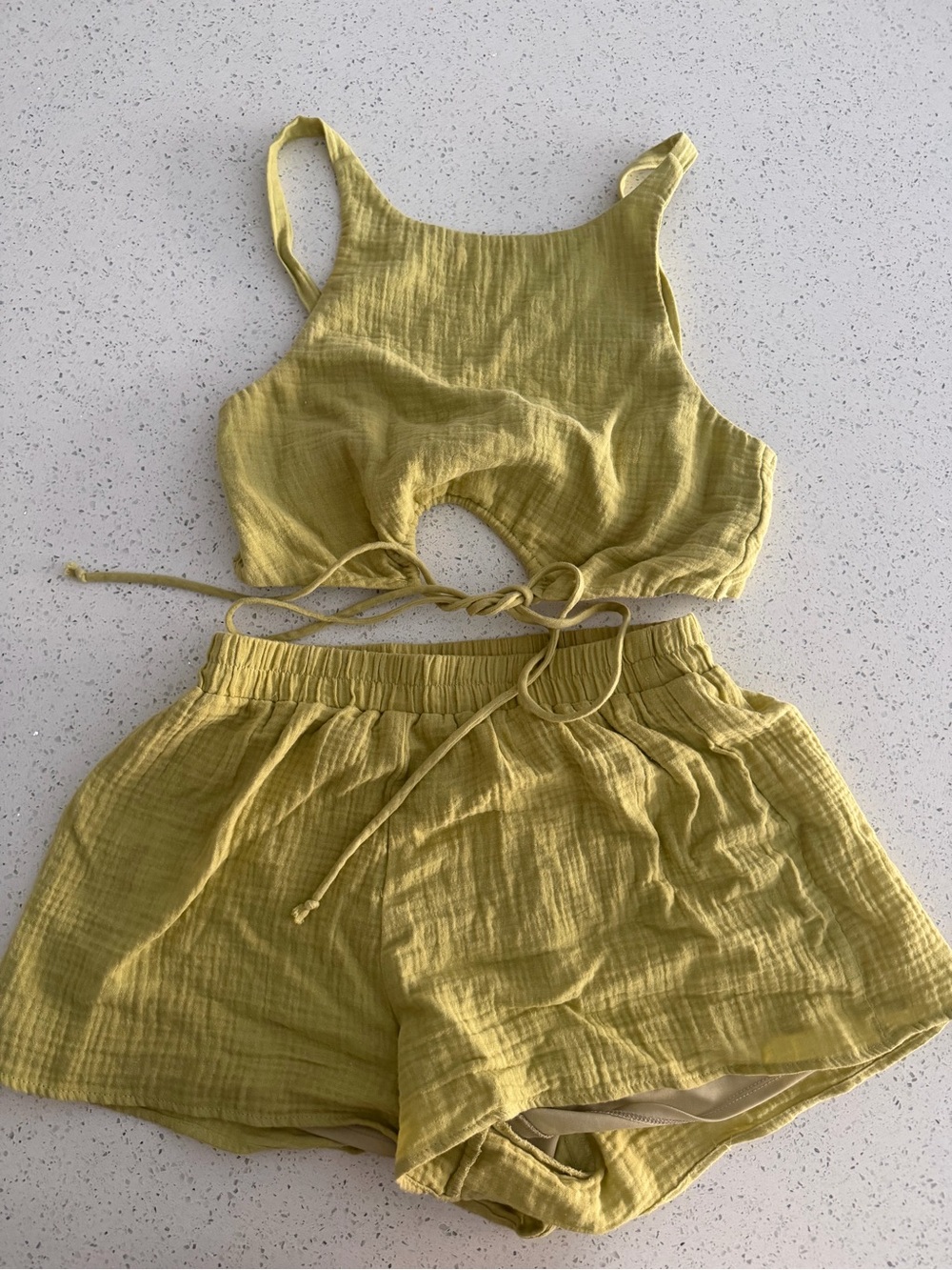 Le Lis Chartreuse Two-Piece Cotton Shorts and top Set